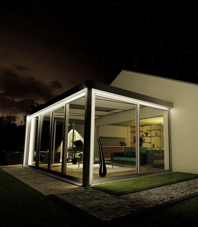Photo véranda de nuit - Véranda, pergola & extension de maison à Nîmes - Home Design